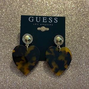 Guess brand printed heart dangle earrings